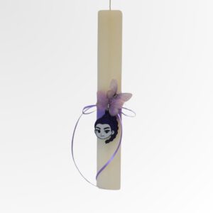 Πασχαλινή Λαμπάδα Anime Χειροποίητη με Μωβ Διακοσμητικά