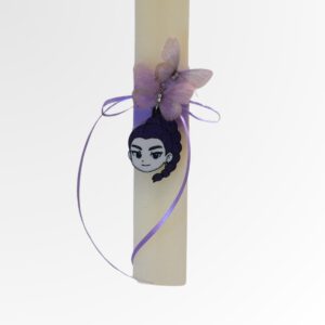 Πασχαλινή Λαμπάδα Anime Χειροποίητη με Μωβ Διακοσμητικά